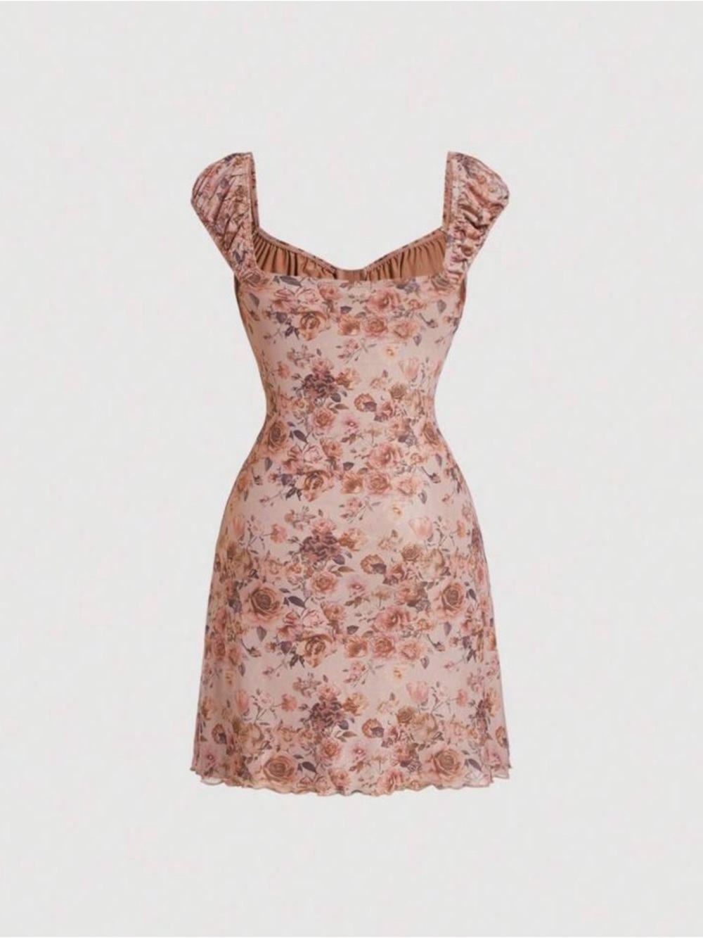 Floral Pink Ruffle Neckline Dress - Picture 2 of 6